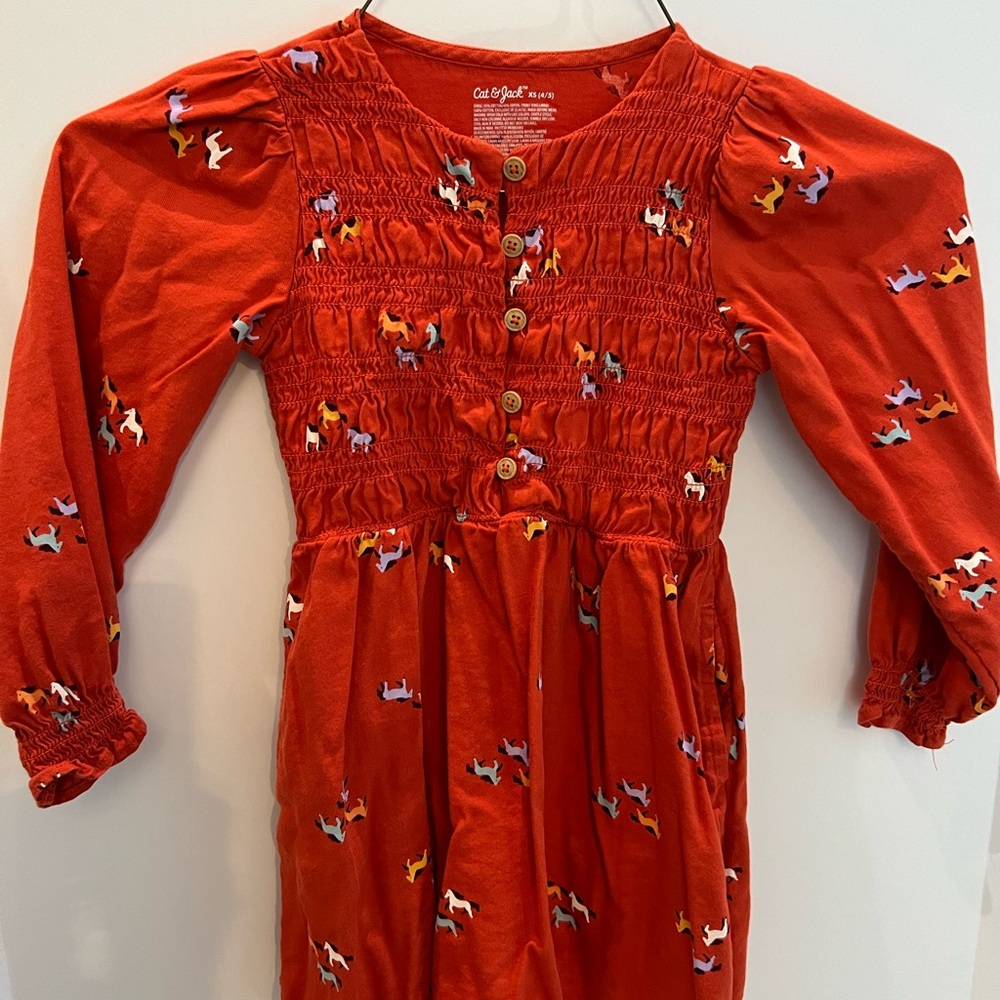 NWOT Cat & Jack Red Kids Dress with Horse Embroidery - XS